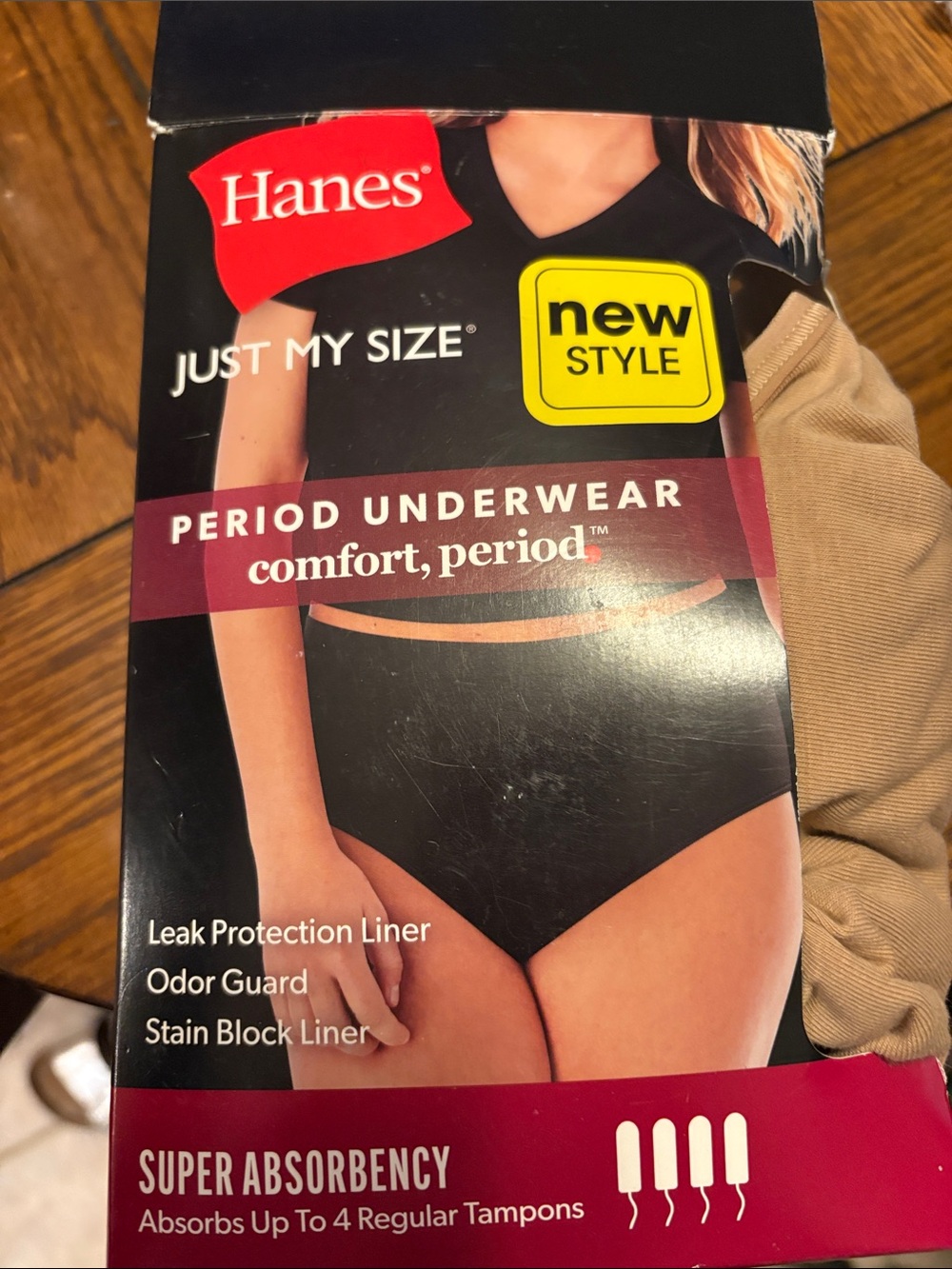 Hanes Just My Size Period Underwear Briefs Super Absorbency Tan Black 14/6x